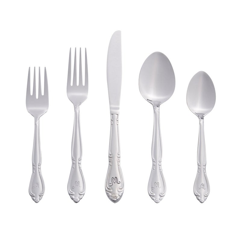 RiverRidge Rose Monogrammed Flatware Set 46 Piece Silverware - M - Utensils Set with Serving Pieces, Heavy Gauge Stainless Steel, Mirror Finish, Dishwasher Safe Cutlery for Daily Use - Image 1